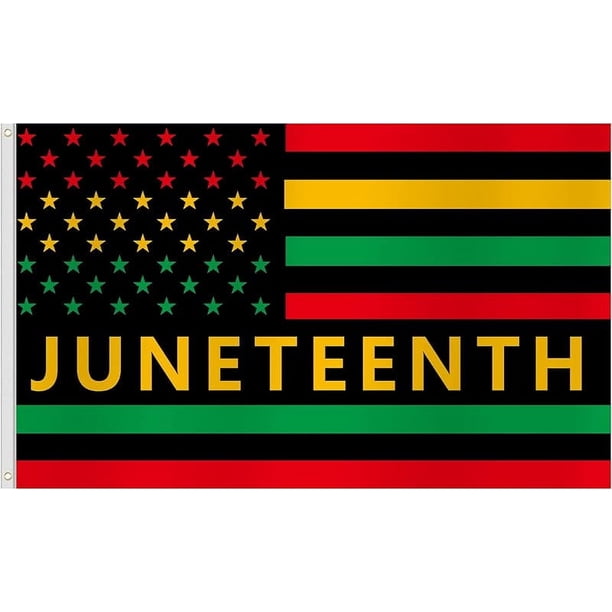 Banderas decorativas del 15 de junio de 90 x 150 cm para exteriores, con doble impresión, bandera estadounidense, Día de la Independencia, libertad, historia afroamericana, con ojales de latón para