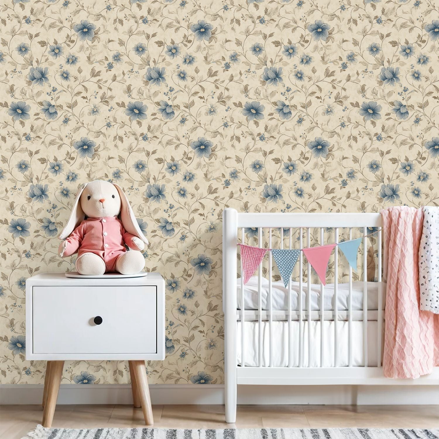 Peel and Stick Wallpaper 23.6in x 9.8ft Vintage Floral Soft Blue Beige Flowers Light Contact Paper Vinyl Waterproof Self Adhesive Wall Paper for Bedroom Shelf Cabinet Renter Friendly