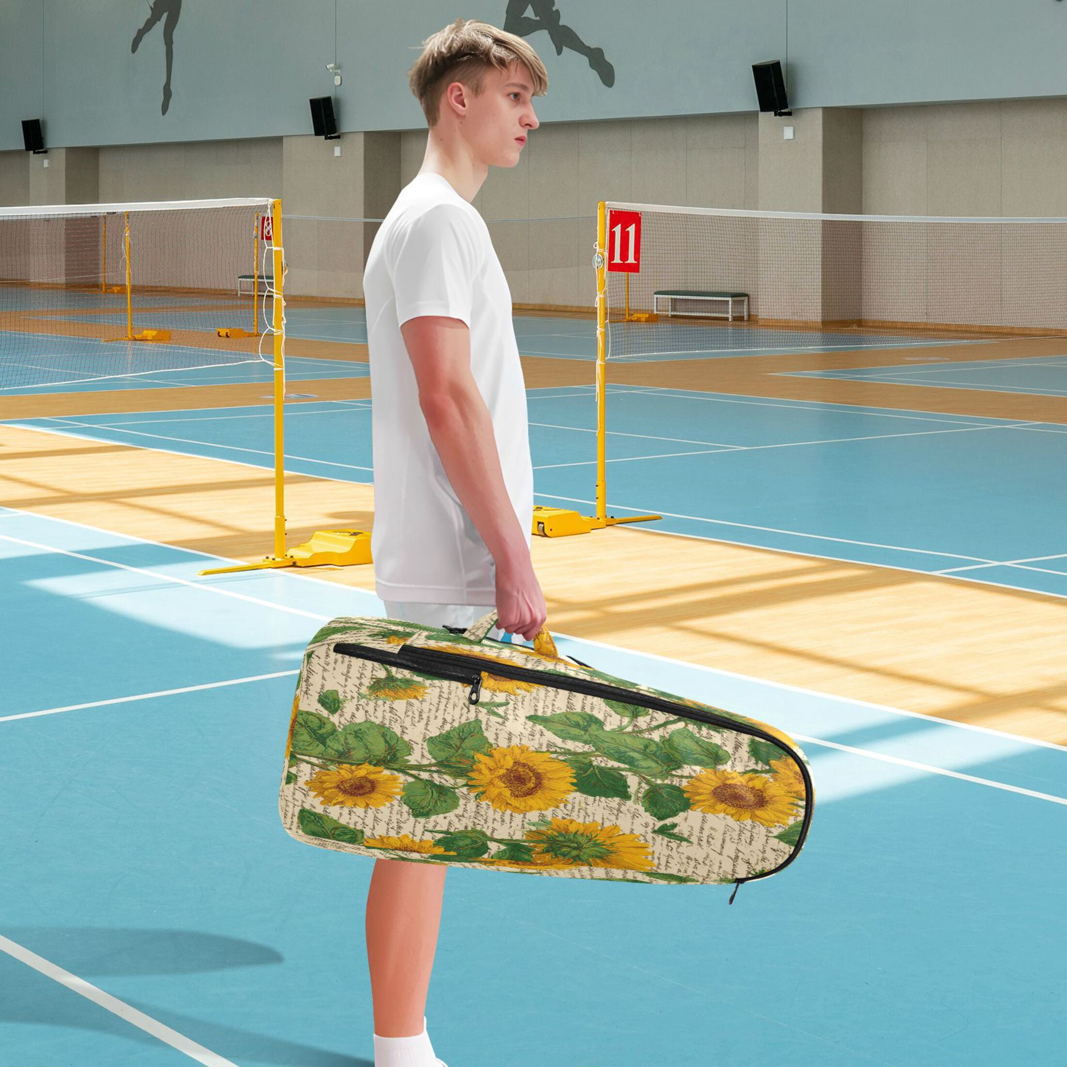 2 Racquet Holder Tennis Backpack Tennis Racket Covers Gym Bags Retro-chic Sunflowers