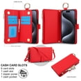 thumbnail image 4 of Allytechgroup Wallet Case for iPhone 14 Pro Max, RFID Blocking Multiple Cards Holder Zipper Pocket Hand Strap Shockproof Stand Phone Case with Crossbody Lanyard for Women Girls, Red, 4 of 7
