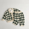 thumbnail image 2 of Suéteres de punto para niños, conjuntos de cárdigan con cuello en V y estampado a cuadros, abrigo y pantalones, ropa de primavera para niños y niñas, 2 uds., 2 of 6