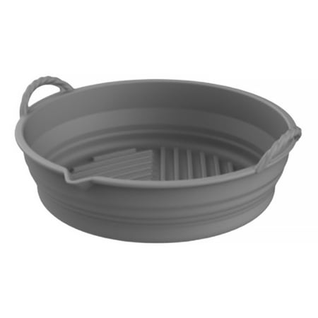 

Hariumiu Air Fryer Silicone Liners Reusable Baking Pan with Double Handle Foldable Drain Nozzle Non Stick Flexible Silicone Roasting Tray Kitchen Grill Accessories for Bakery
