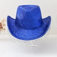 thumbnail image 6 of Uooqdmx Cowgirl Hat, Rhinestone Cowboy Hat, Western Hats for Women, Elegant Hat with Shiny Tassel Cowboy Hat Wide Brim Tassel Dating Hat, Womens Western Accessories, Blue 1 One Size, 6 of 9