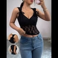 thumbnail image 4 of Tops de Encaje para Mujer, Camisola con Cuello en V, Sin Mangas, Estilo Y2K, para Salir, A . Negro M, 4 of 10