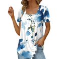thumbnail image 1 of Gibobby Camisetas de verano para mujer Tops verano para mujer, cuello cuadrado, plisado, frente, manga corta, túnica, camisas (Azul,CH), 1 of 4