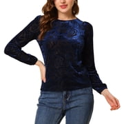 Unique Bargains Women's Dots Prints Velvet Burn-Out Long Puff Sleeve Blouse Tops