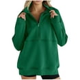 thumbnail image 2 of Dxzfnsa Womens Quarter Zip Pullover Tops Women Oversize Solid Color Long Sleeve Sweatshirts Casual Lapel Collar Long Tops with Pocket, 2 of 7