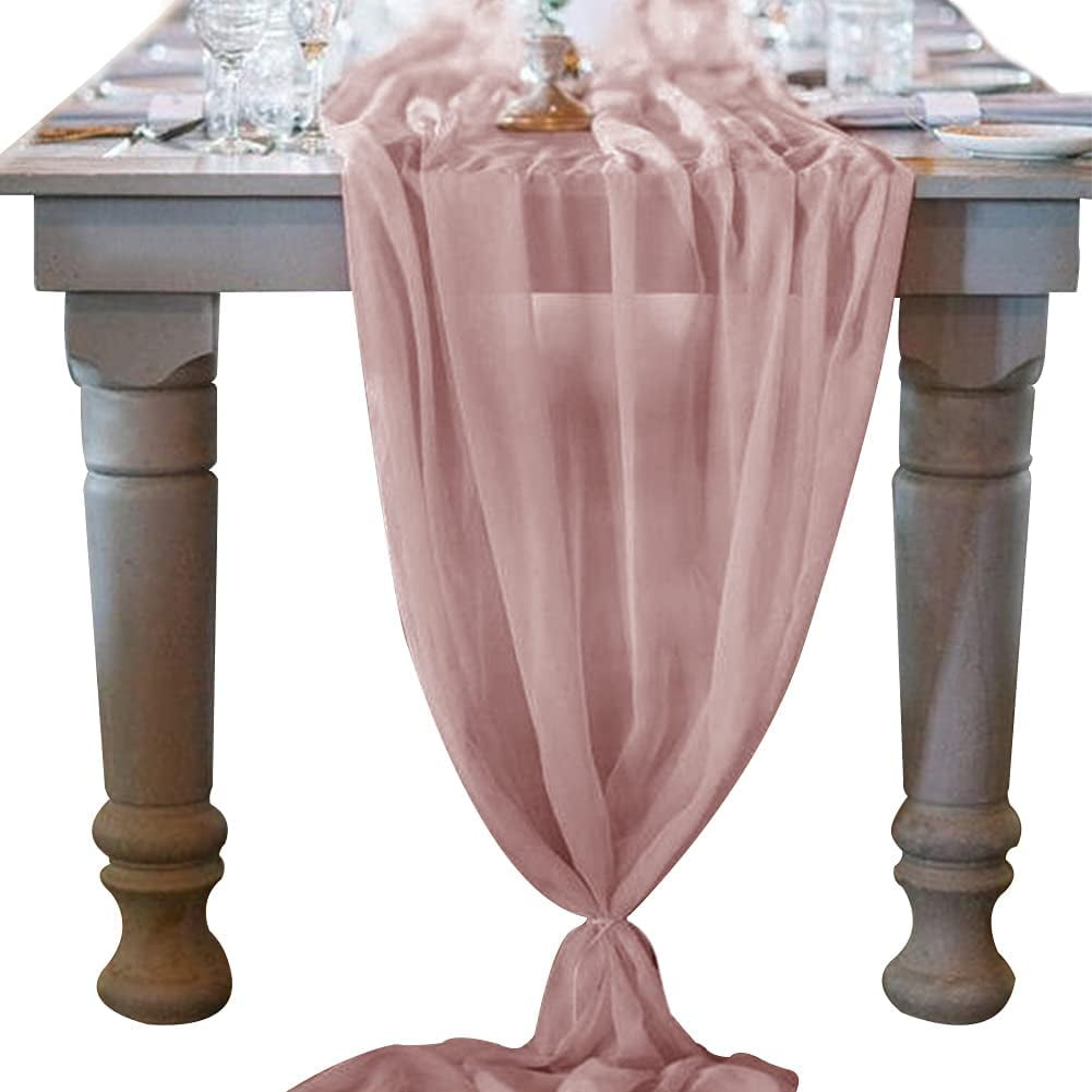 HEIBIN Grey Rose Chiffon Table Runner 27x120 Inch Romantic Wedding