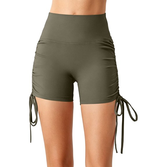 Rhuody Women'S Pants Straight Leg High High Yoga Shorts High Waistband Workout Solid Color Trousers Simple Everyday Outfit Army Green L