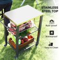 thumbnail image 3 of 3-Shelf Outdoor Grill Cart with Stainless Steel Top, Rolling BBQ Prep Table & Pizza Oven Stand with Hooks and Grid Shelves, 25.8"W x 16.1"D x 31.1"H, Silver and Black, 3 of 7
