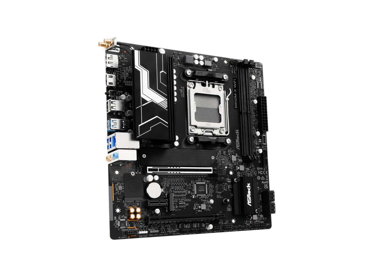 ASRock B850M-X WiFi R2.0 AM5 AMD B850 SATA 6Gb/s USB 3.2 Dual Graphics Outputs RGB Micro ATX Motherboards-AMD