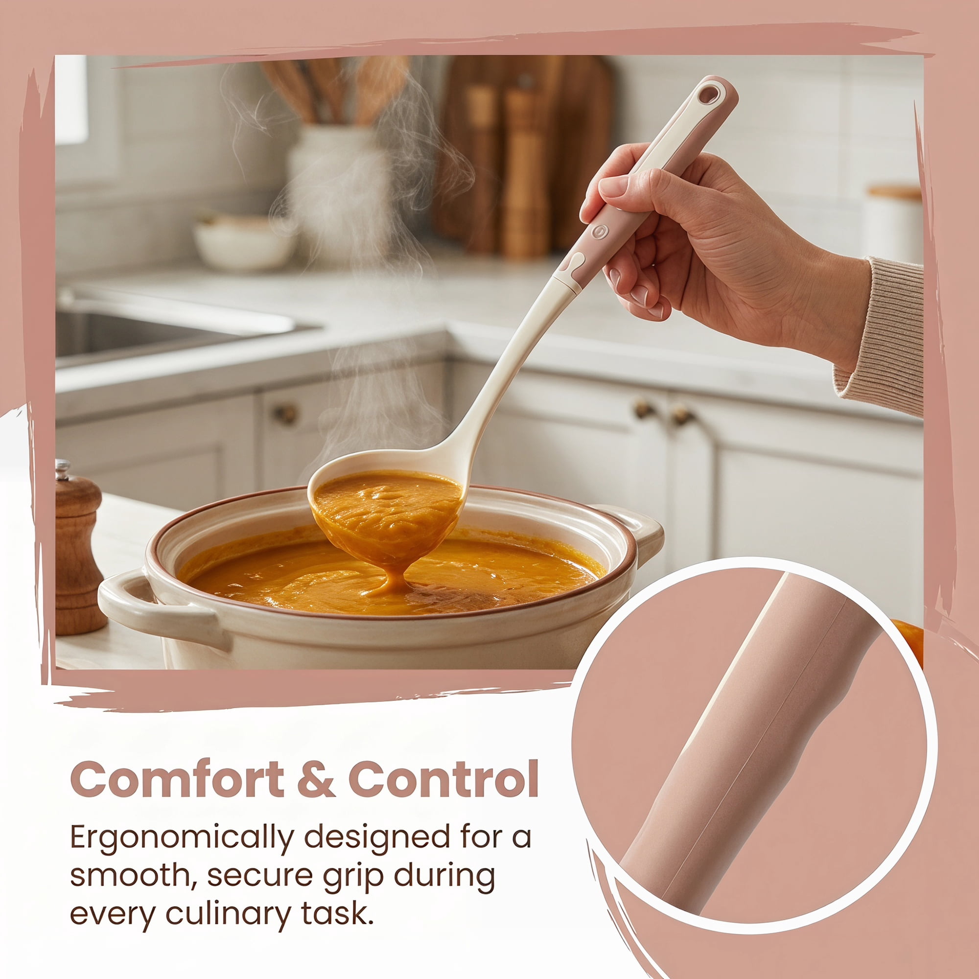 Unique Bargains Heat Resistant Cooking Silicone Soup Spoon for Cookware B 13.6"x3.3"