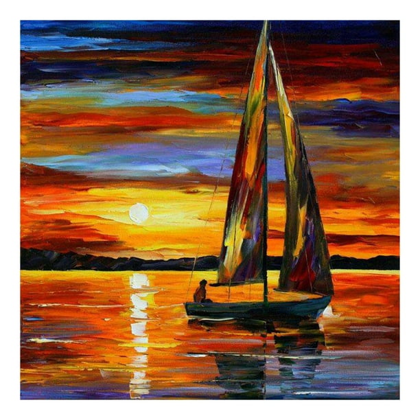 Kits de pintura al óleo de velero al atardecer por números, imagen de lienzo, juegos de arte de pared DIY FLhrweasw Nuevo