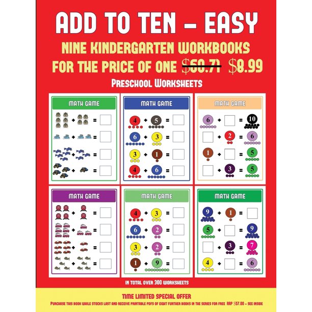 preschool worksheets preschool worksheets add to ten easy 30 full color preschool kindergarten addition worksheets that can assist with understanding of math series 5 paperback walmart com