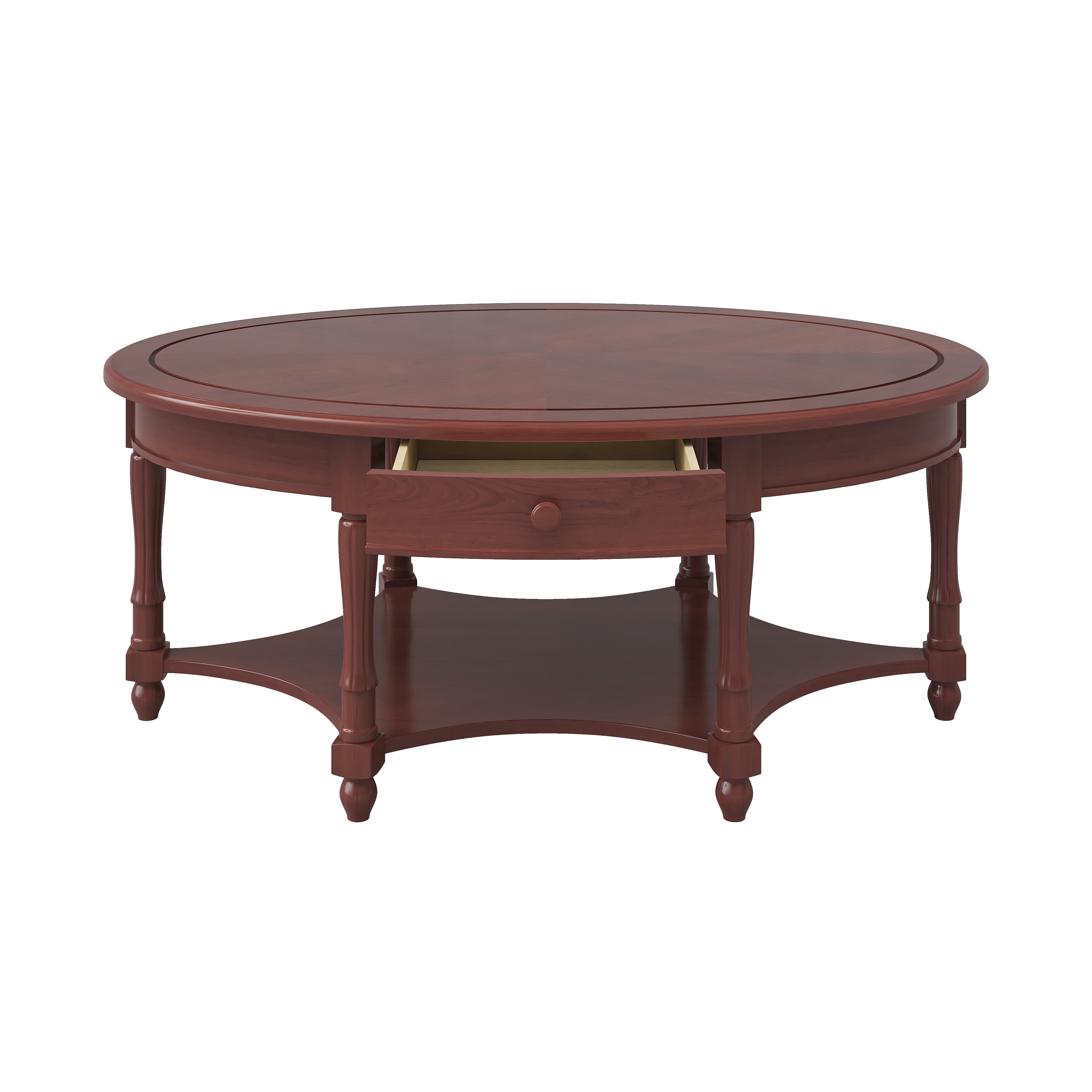 GARITIN Oval Coffee Table 45 Inch, Vintage Cocktail Table with Drawer and Storage Shelf for Living Room, Cherry