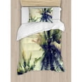 thumbnail image 3 of Palm Tree Duvet Cover Set King Size, Coconut Trees on Tropical Beach Caribbean Coastline Ocean Summer, Decorative 3 Piece Bedding Set with 2 Pillow Shams, Pale Yellow Green Brown, by Ambesonne, 3 of 3