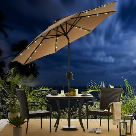 Sun Ray - 9' Round 8Rib Aluminum Bluetooth Solar Lighted Umbrella - Grey