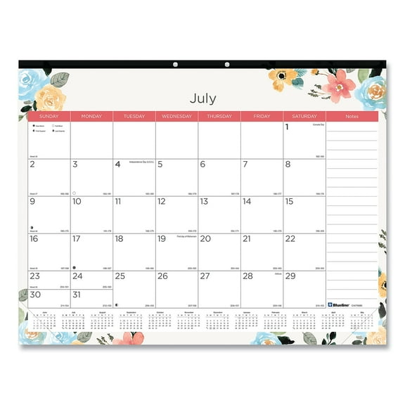 2023-2024 Blueline Spring 22" x 17" Academic Monthly Desk Pad Calendar Floral (CA1716BD)