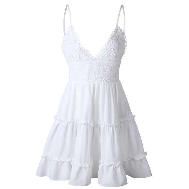 Robe Femme Couleur Unie Bretelles Col en V Profond Dos Noué Robe Ample Dos Creux