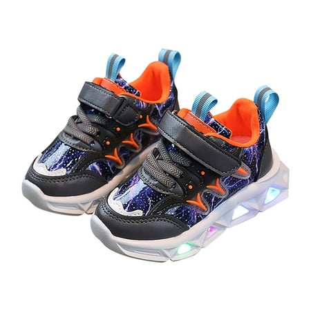 

ZMHEGW Children s Sneakers Led Charged Breathable Soft Sole Strap Collision Color for 1-6Y