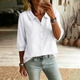 thumbnail image 4 of hoksml Women's Cotton Collared Blouse, 3/4 Sleeve Henley Button Tunic Top, Casual Loose Fit Solid Color Shirt, 4 of 8