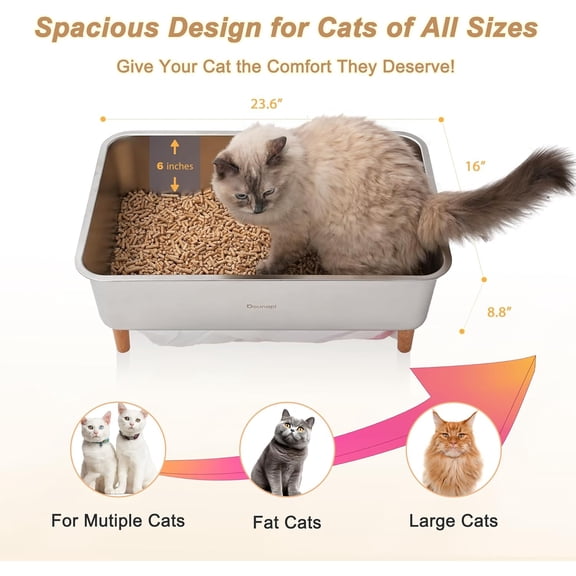 Stainless Steel Sifting Litter Box for Pine Pellet Cat Litter Non Clumping Litter System with Dust Collecting Drawer X-Large