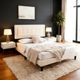 thumbnail image 3 of Gewnee Full Size Bed Frame with Sturdy Wood Slats & Center Leg,No Box Spring Needed,Upholstered Headboard,High Under-Bed Clearance.Beige, 3 of 13