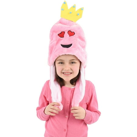 Child's Pink Princess Heart Eyes Emoji Emoticon Pom Pom Hat Costume Accessory