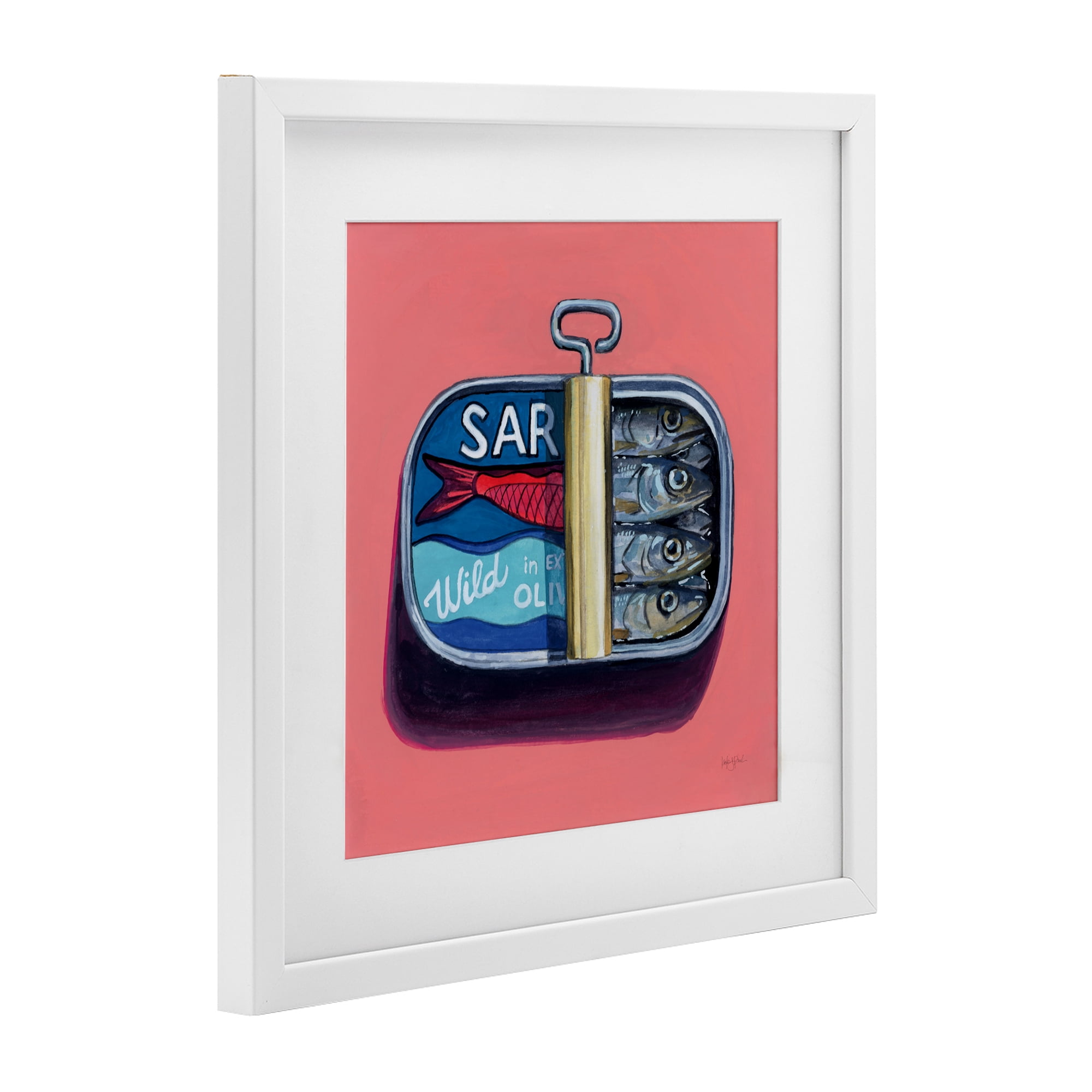 Stupell Industries Wild Sardines on Pink White Framed Print Under Glass, design by Kate Jarvik Birch