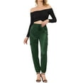 thumbnail image 2 of Unique Bargains Women's High Rise Silky Satin Cargo Pants, Dark Green, Size S, 2 of 6
