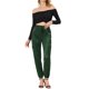 thumbnail image 2 of Pantalones cargo de satén para mujer Inspire Chic, de cintura alta, con cintura elástica, casuales, talla XS, verde oscuro, 2 of 7