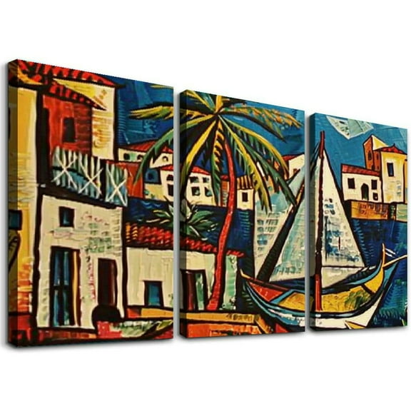 Ullo0ord Art Pablo Picasso Wall Art Mediterranean Landscape Posters Art Prints Home Kitchen Living Room Decor Classroom Bedroom Aesthetics Decoration (24×36inch,Framed)