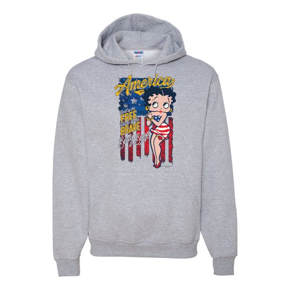 Wild Bobby, Betty Boop America Land of the Free Home of the Brave Betty Boop Unisex Hoodie Sweatshirt, Heather Grey, Medium
