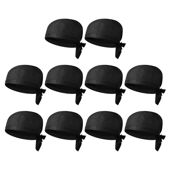Luxshiny 10Pcs Professional Black Cotton Chef Caps for Restaurant Cooking and Serving Uniforms