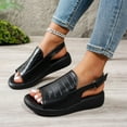 thumbnail image 5 of Xfvqtps Wedge Sandals for Women Slingback Velcro Stone Embossing Open Toe Soft Sole Non Slip Leather Summer Sandals Black, 5 of 9