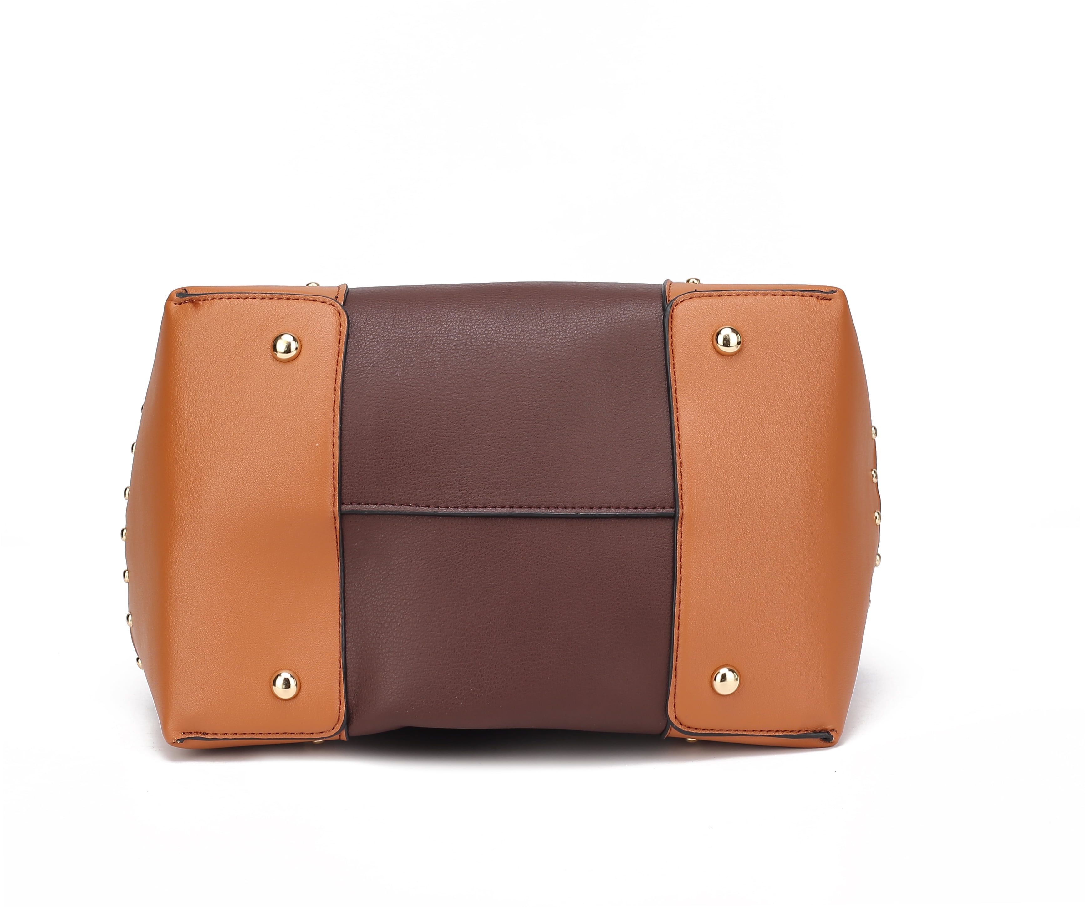 MKF Collection Candice Women's Color Block Bucket Bag & Wallet 2-Piece Set by Mia K. - Coffee/Cognac
