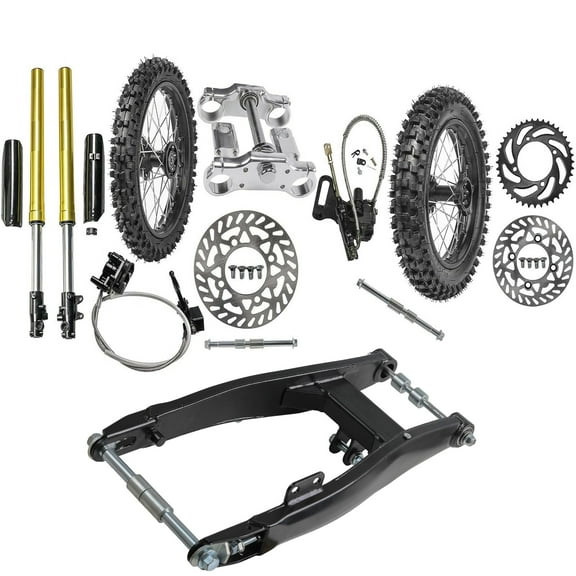 Complete Disc Brake Wheel Kit 17" & 14" Dirt Bike Wheels 70/100-17, 90/100-14 Tire Rim   Front Forks Triple Tree   Rear Swing Arm for Pit Bike Taotao Apollo RFZ 125cc 150cc KX85 RM85