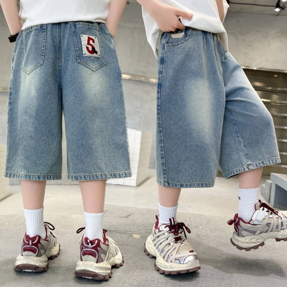Boys Pants Boys Blend Shorts With Elastic Waist For Summer Casual Loose Fit Denim Shorts For Kids Ages 5 14 Lightweight Durable Everyday Wear Kids Trousers