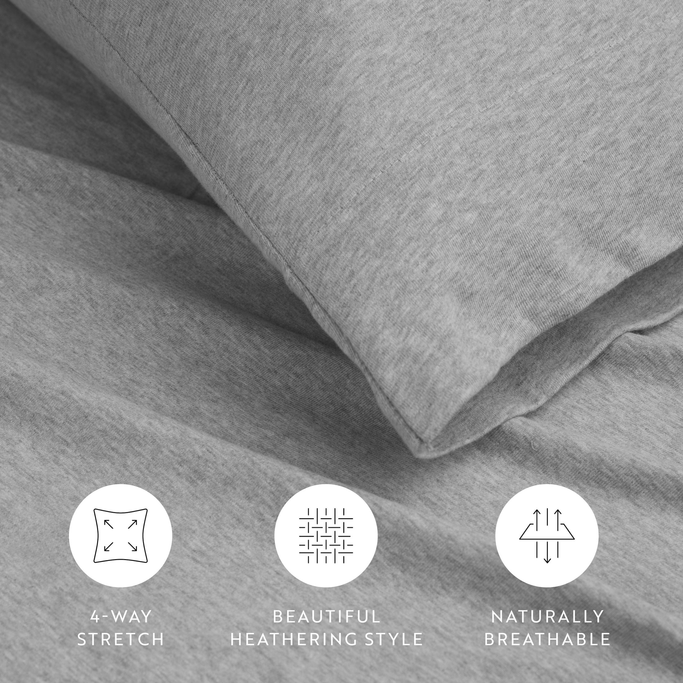 Noble Linens 4 Piece Jersey Knit 100% Cotton Sheet Set, Light Gray, Twin