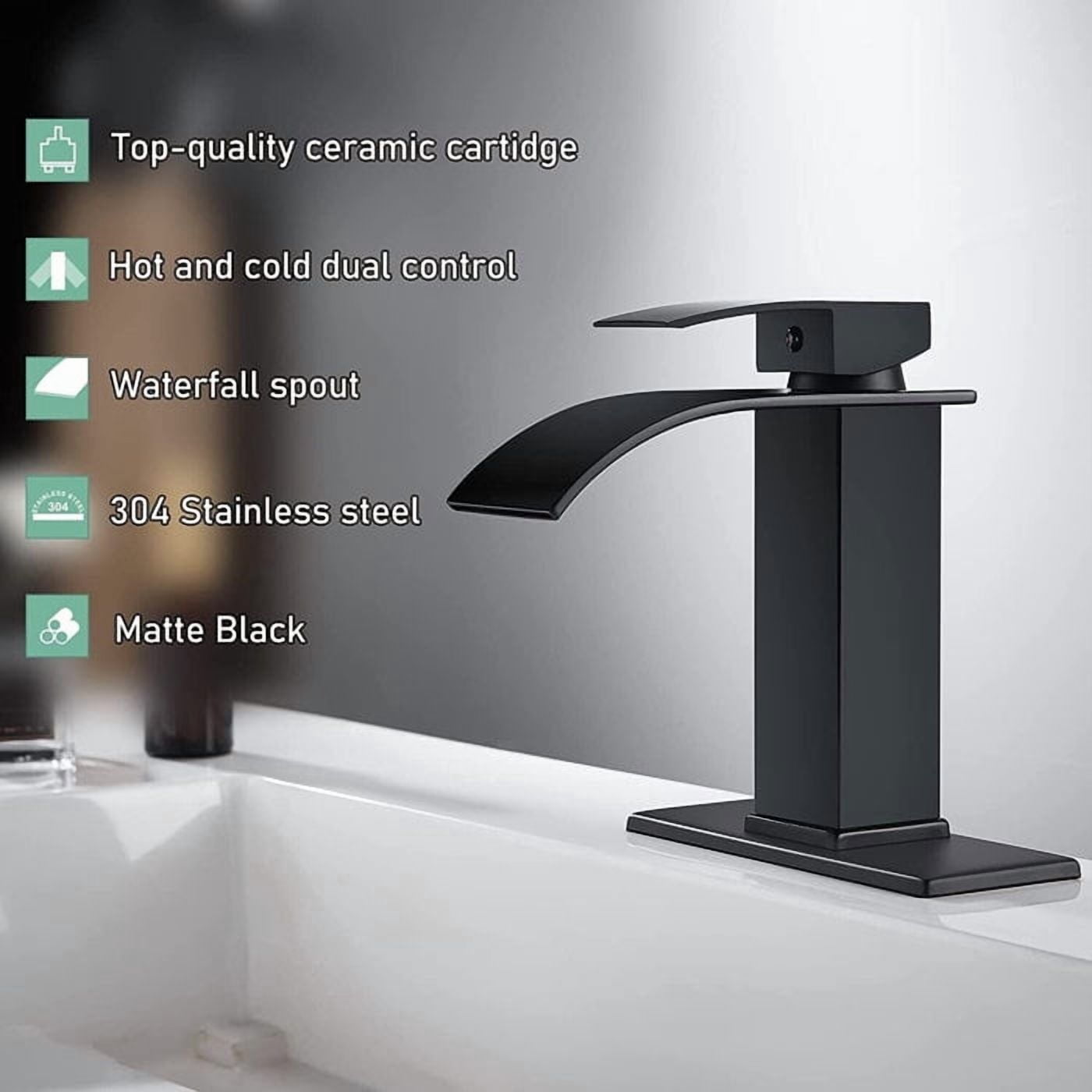 Black Bathroom Basin Sink Faucet 1Hole Single Handle Vanity Mixer with Drain