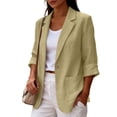 thumbnail image 3 of WRFWUL Womens Cotton Linen Blazer 3/4 Sleeve Open Front Notched Collar Jacket Casual Work Office Lightweight Coat with Pockets, 3 of 6