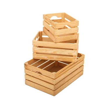 Rustic Wood Crates for vintage decorative display, unfinished nesting crate set for storage and farmhouse style decor, wooden boxes made from 100% Reclaimed Pine Wood (Natural Pine, Set of 3)