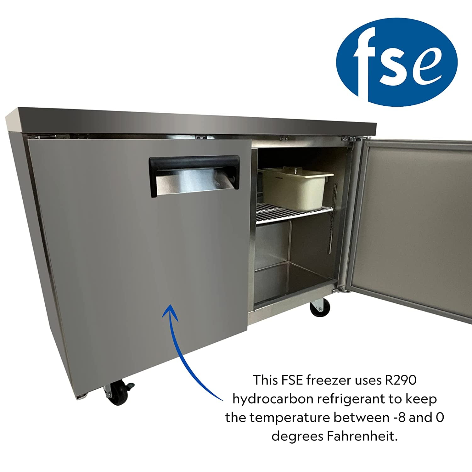 FSE 48-Inch Two Door Undercounter Freezer, 12 Cubic Feet Capacity, Two Shelves, Stainless Steel, 115v, (MRUCFZ-48)