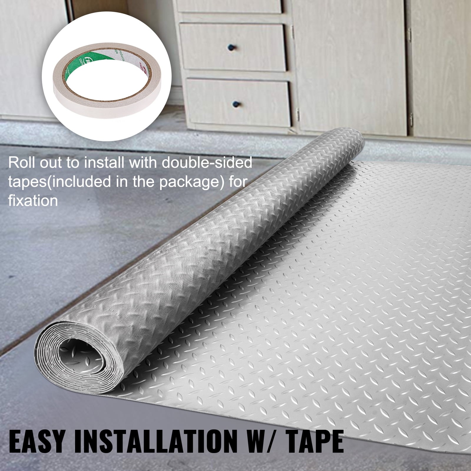 VEVOR Garage Floor Mat Garage Flooring Roll 3.9x6.5ft Anti-Slip Silver PVC Vinyl