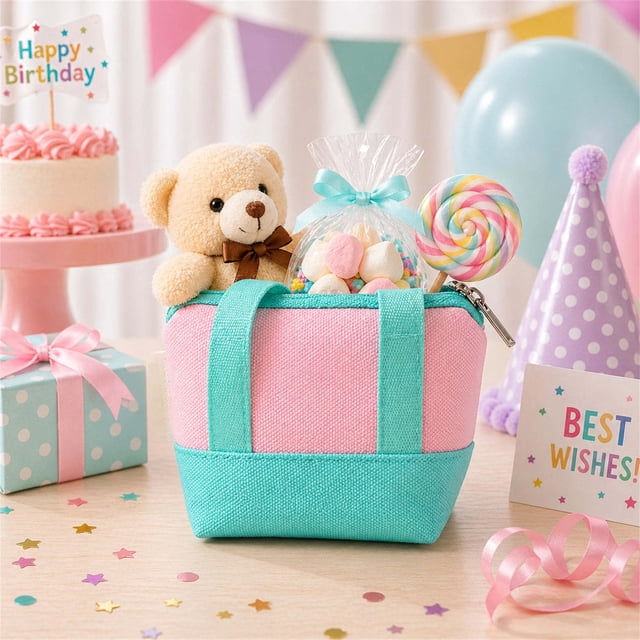 Linnome Small Canvas Gift Bag Mini Tote for Party Favor Wedding Birthday Reusable Drawstring Pouch Gift Decoration Multicolor#05