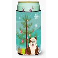 thumbnail image 1 of "Treasures Merry Christmas Tree Bulldog Inglés Brindle White Tall Boy Bebida Aislante Hugger BB4246TBC, Multicolor" Caroline's Treasures BB4246TBC, 1 of 1