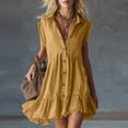 thumbnail image 2 of Fewfanhot Casual Summer Dresses for Women Summer Dress Notched V Neck Front Button Sleeveless Ruffle Hem Beach Vacation Mini Sun Dress, 2 of 5