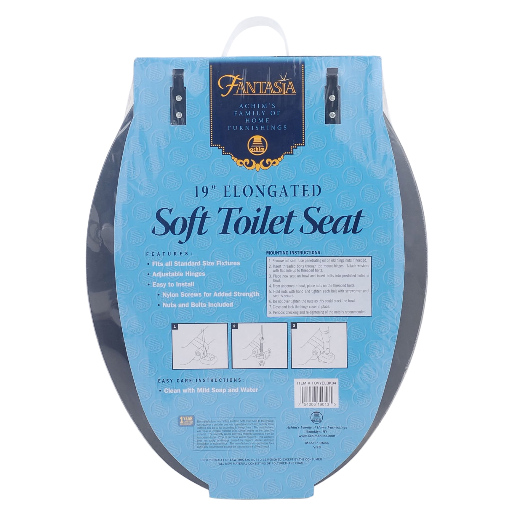 The Fantasia Collection Elongated Black Vinyl Soft Padded Toilet Seat
