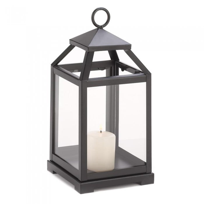 2 Lean & Sleek Pillar Candle Lantern Black Contemporary w/ Clear Glass 18" High 