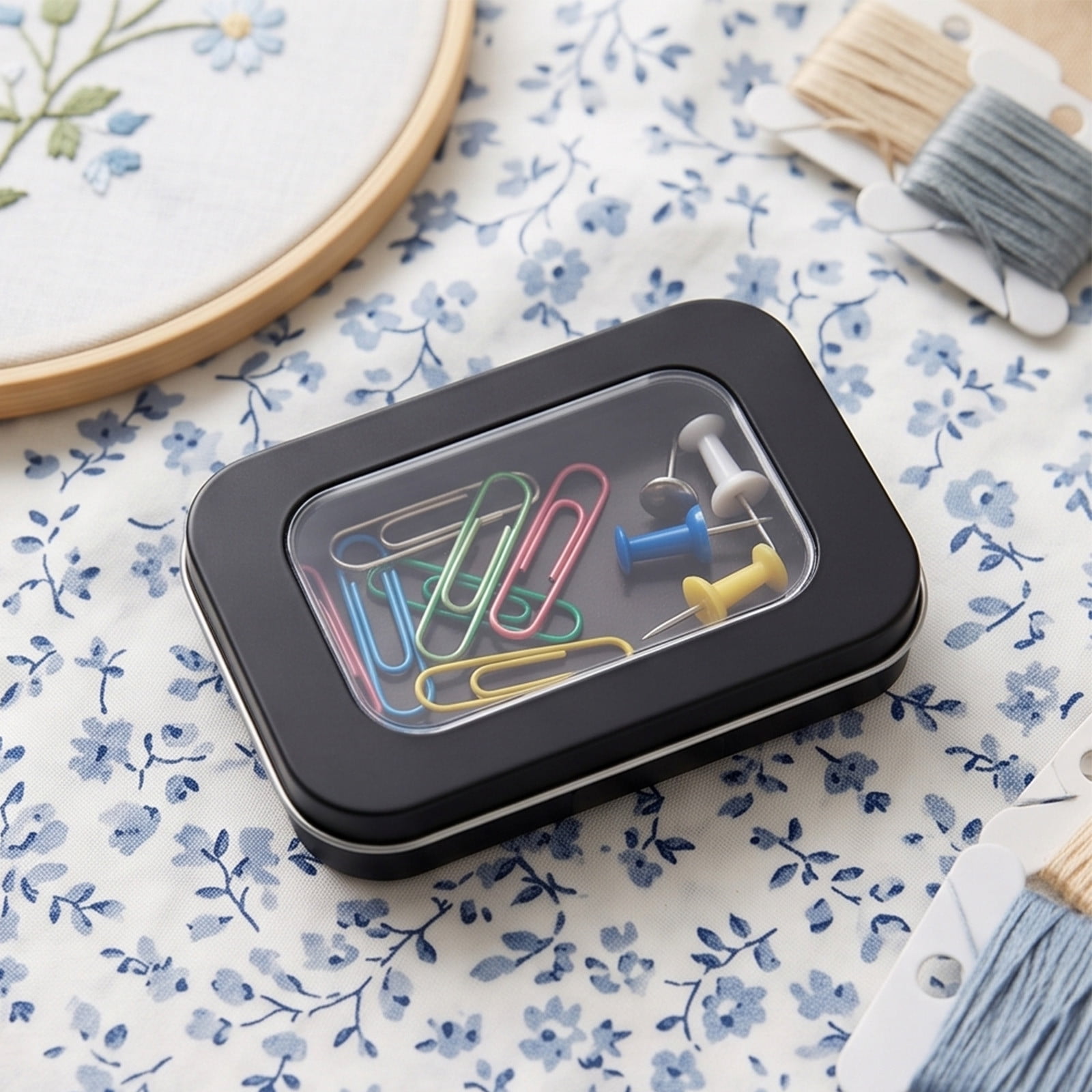 Mini Plastic Storage Case with Magnetic Strip Clear Window Small Container for Sewing Pins Paper Clips Push Pins Office Home Black